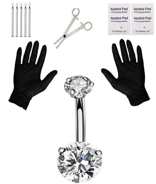 Jconly Schmerzfreies Bauchnabel-Piercing-Set – 14G Hypoallergener Stahl & Klemme | Professionelles Nabelring-Starterset für sicheres DIY zu Hause