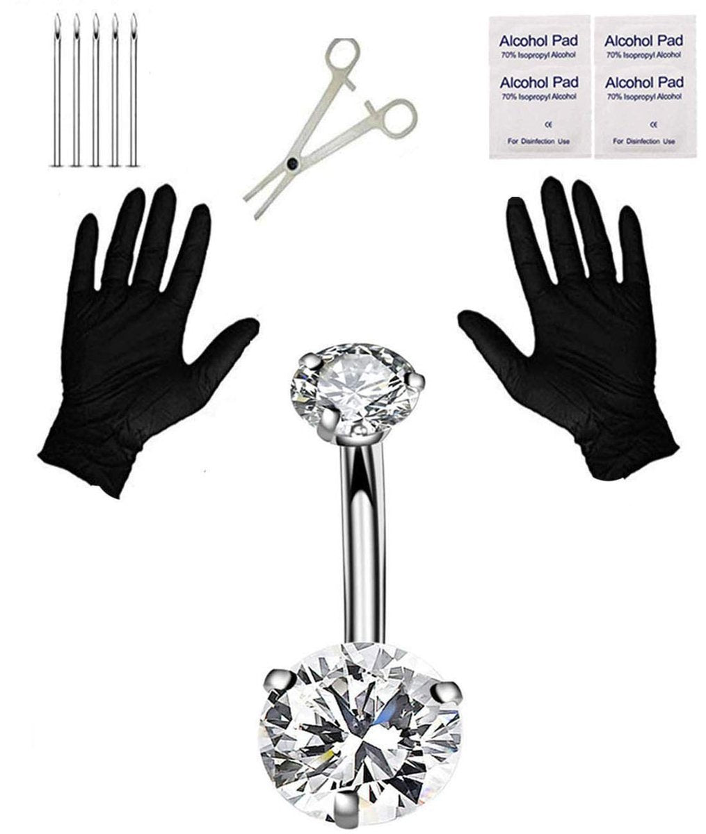 Jconly Schmerzfreies Bauchnabel-Piercing-Set – 14G Hypoallergener Stahl & Klemme | Professionelles Nabelring-Starterset für sicheres DIY zu Hause