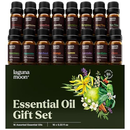 Lagunamoon Ätherische Öle Set – 16 Premium-Öle für Diffuser, Aromatherapie, Kerzenherstellung & Raumsprays – 0,33 Fl Oz pro Flasche