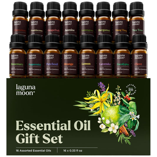 Lagunamoon Ätherische Öle Set – 16 Premium-Öle für Diffuser, Aromatherapie, Kerzenherstellung & Raumsprays – 0,33 Fl Oz pro Flasche