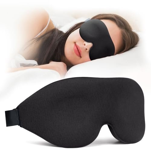 NEWVANGA Schlafmaske für Rücken- und Seitenschläfer – 3D Luxus Schlafbrille mit Memory-Schaum, Lichtblockierend, Atmungsaktiv, Schwarz