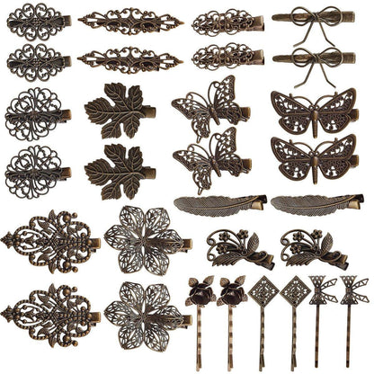 30-teiliges Set Vintage Bronze Haarklammern & Bobby Pins - Dekorative Metall Haarspangen für Frauen mit Blatt, Blume, Schmetterling - Ideal für feines und kurzes Haar
