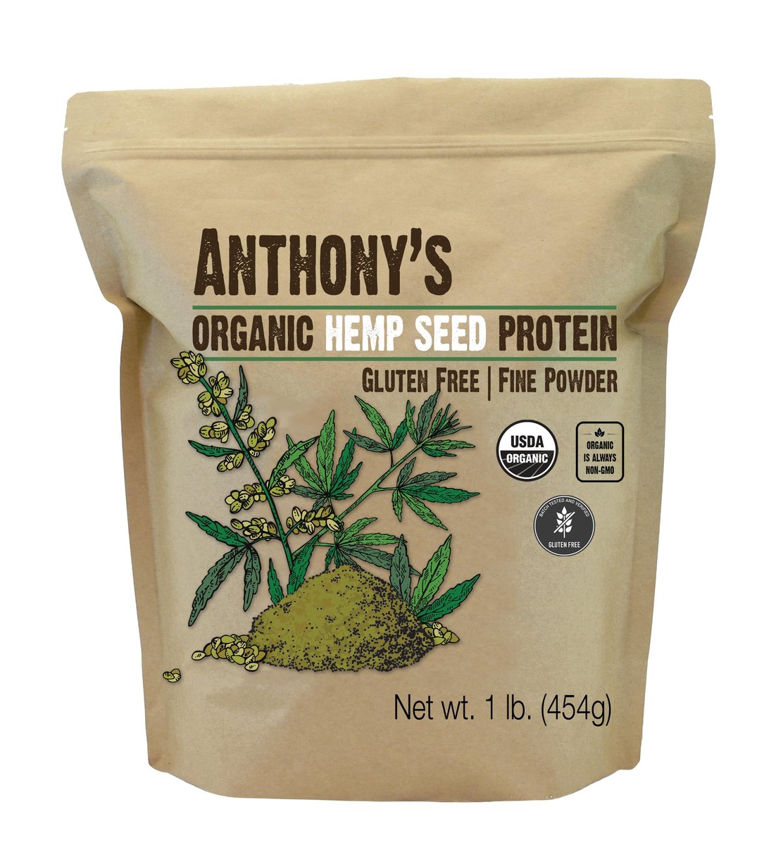 Anthony's Bio Hanfproteinpulver, 1 Pfund, kaltgepresst, glutenfrei, nicht genetisch verändert, feines Pulver