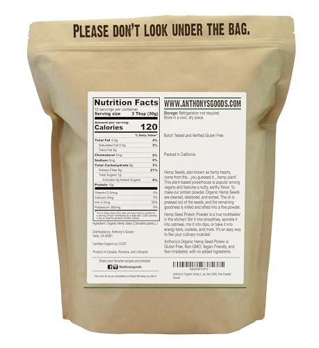 Anthony's Bio Hanfproteinpulver, 1 Pfund, kaltgepresst, glutenfrei, nicht genetisch verändert, feines Pulver