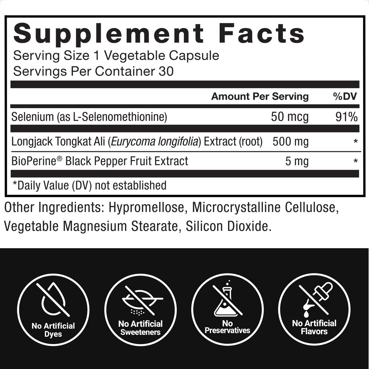 Force Factor Longjack Tongkat Ali 500mg – Unterstützung für Männerhormone, Energie, Vitalität & Muskelkraft, mit BioPerine Schwarzer Pfeffer Extrakt, 30 Kapseln