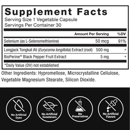 Force Factor Longjack Tongkat Ali 500mg – Unterstützung für Männerhormone, Energie, Vitalität & Muskelkraft, mit BioPerine Schwarzer Pfeffer Extrakt, 30 Kapseln