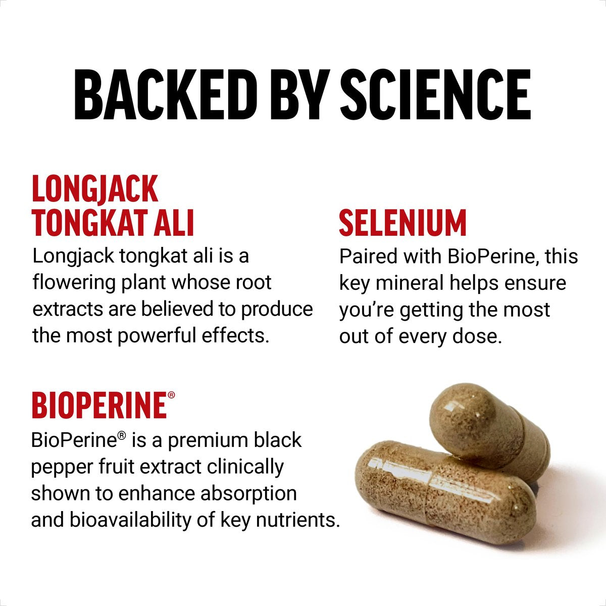 Force Factor Longjack Tongkat Ali 500mg – Unterstützung für Männerhormone, Energie, Vitalität & Muskelkraft, mit BioPerine Schwarzer Pfeffer Extrakt, 30 Kapseln