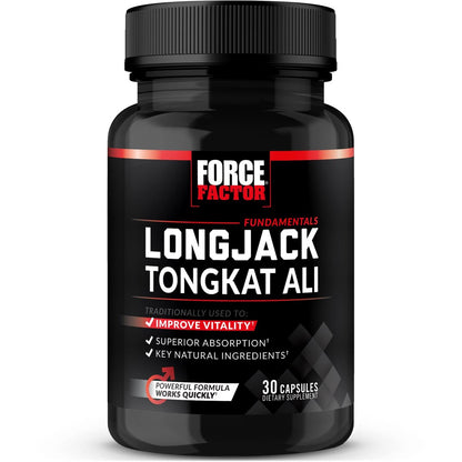 Force Factor Longjack Tongkat Ali 500mg – Unterstützung für Männerhormone, Energie, Vitalität & Muskelkraft, mit BioPerine Schwarzer Pfeffer Extrakt, 30 Kapseln