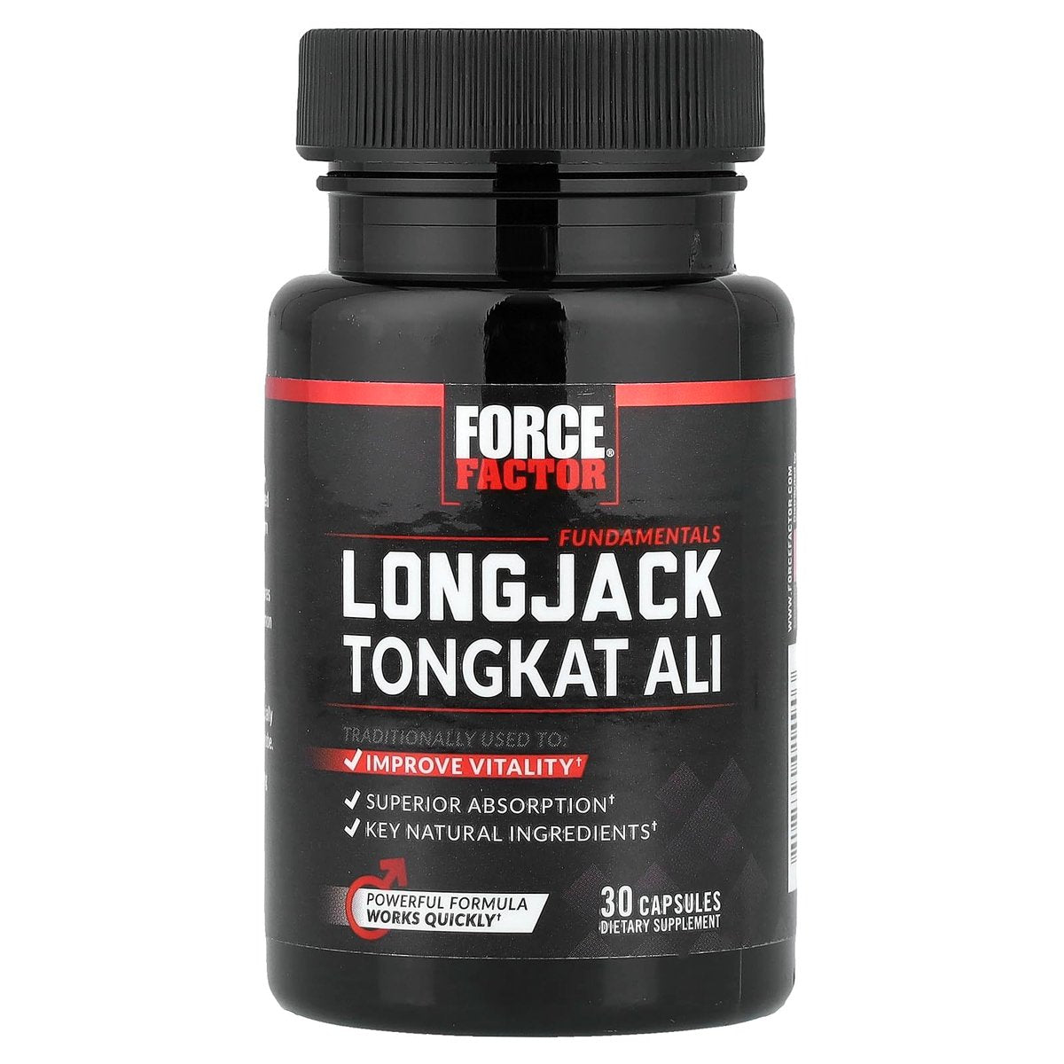 Force Factor Longjack Tongkat Ali 500mg – Unterstützung für Männerhormone, Energie, Vitalität & Muskelkraft, mit BioPerine Schwarzer Pfeffer Extrakt, 30 Kapseln