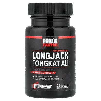 Force Factor Longjack Tongkat Ali 500mg – Unterstützung für Männerhormone, Energie, Vitalität & Muskelkraft, mit BioPerine Schwarzer Pfeffer Extrakt, 30 Kapseln
