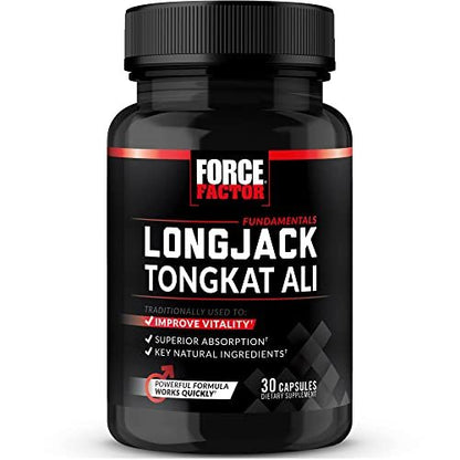 Force Factor Longjack Tongkat Ali 500mg – Unterstützung für Männerhormone, Energie, Vitalität & Muskelkraft, mit BioPerine Schwarzer Pfeffer Extrakt, 30 Kapseln