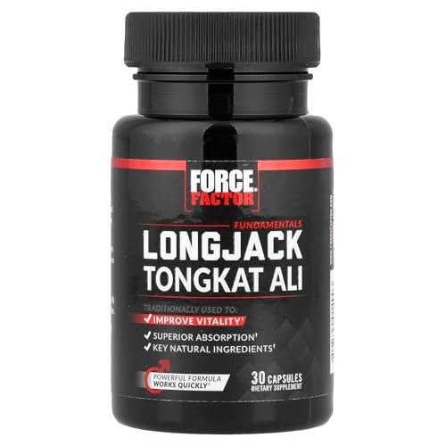 Force Factor Longjack Tongkat Ali 500mg – Unterstützung für Männerhormone, Energie, Vitalität & Muskelkraft, mit BioPerine Schwarzer Pfeffer Extrakt, 30 Kapseln