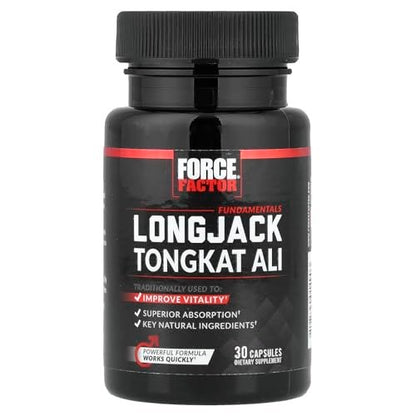 Force Factor Longjack Tongkat Ali 500mg – Unterstützung für Männerhormone, Energie, Vitalität & Muskelkraft, mit BioPerine Schwarzer Pfeffer Extrakt, 30 Kapseln