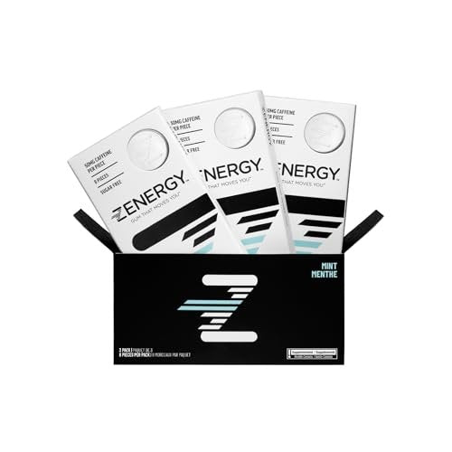 ZENERGY Energy Gum Minzgeschmack – 50 mg Koffein + B-Vitamine, vegan, zuckerfrei, 3er-Pack (24 Stück)