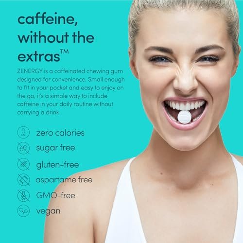 ZENERGY Energy Gum Minzgeschmack – 50 mg Koffein + B-Vitamine, vegan, zuckerfrei, 3er-Pack (24 Stück)