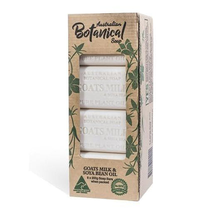 Australian Botanical Soap Ziegenmilchseife, 6,6 oz pro Stück, Packung mit 8, dreifach gemahlen mit Sojaöl & Bio-Afrikanischer Sheabutter, Reinigungsseife, Verpackung kann variieren