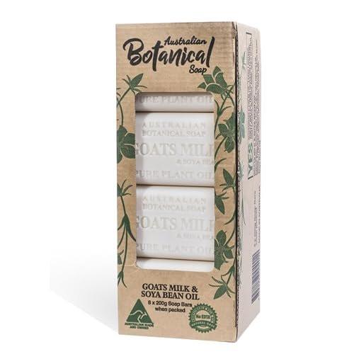Australian Botanical Soap Ziegenmilchseife, 6,6 oz pro Stück, Packung mit 8, dreifach gemahlen mit Sojaöl & Bio-Afrikanischer Sheabutter, Reinigungsseife, Verpackung kann variieren