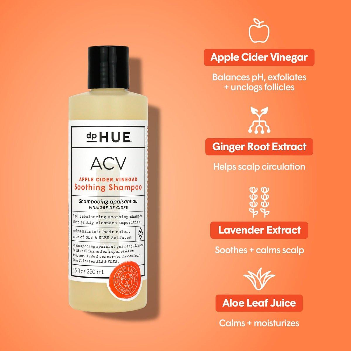 dpHUE ACV Beruhigendes Shampoo mit Apfelessig, 8,5 oz – Sulfatfreies Trockene-Kopfhaut-Shampoo für coloriertes Haar