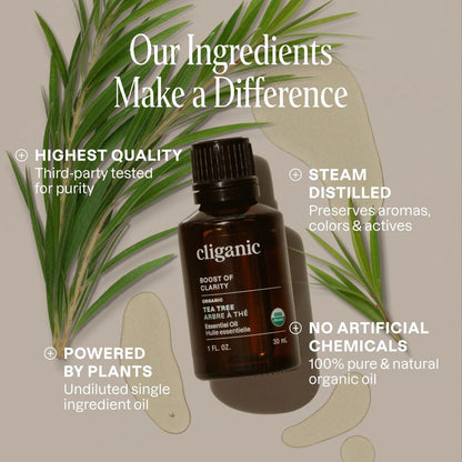 Cliganic Bio Teebaumöl – 100% reines natürliches ätherisches Öl für Aromatherapie, Non-GMO verifiziert (30 ml)