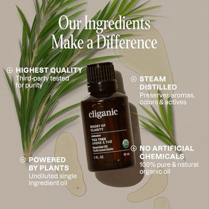 Cliganic Bio Teebaumöl – 100% reines natürliches ätherisches Öl für Aromatherapie, Non-GMO verifiziert (30 ml)
