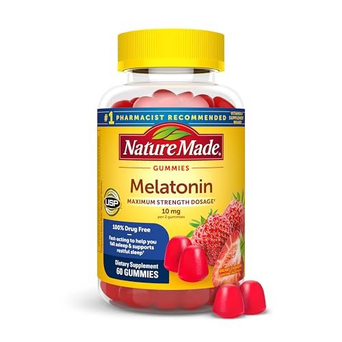 Nature Made Melatonin 10mg Gummis – Höchstdosis, 60 Stück, 30-Tage-Vorrat, Schlafhilfe für Erwachsene