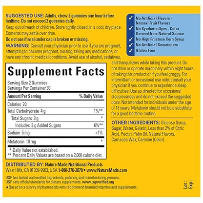 Nature Made Melatonin 10mg Gummis – Höchstdosis, 60 Stück, 30-Tage-Vorrat, Schlafhilfe für Erwachsene