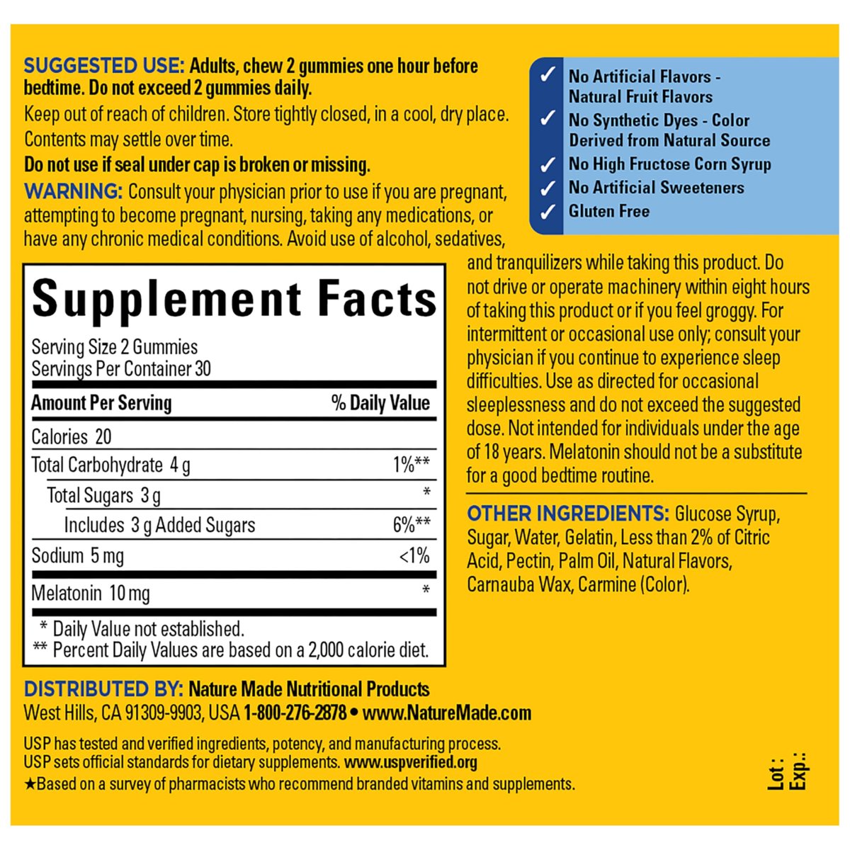 Nature Made Melatonin 10mg Gummis – Höchstdosis, 60 Stück, 30-Tage-Vorrat, Schlafhilfe für Erwachsene