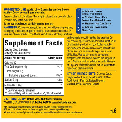 Nature Made Melatonin 10mg Gummis – Höchstdosis, 60 Stück, 30-Tage-Vorrat, Schlafhilfe für Erwachsene