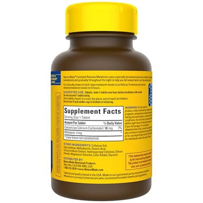 Nature Made Melatonin 4mg mit verlängerter Wirkstofffreisetzung - Schlafmittel für Erwachsene, 100% arzneimittelfreies Schlafhilfe, 90 Tabletten, 90-Tage-Versorgung