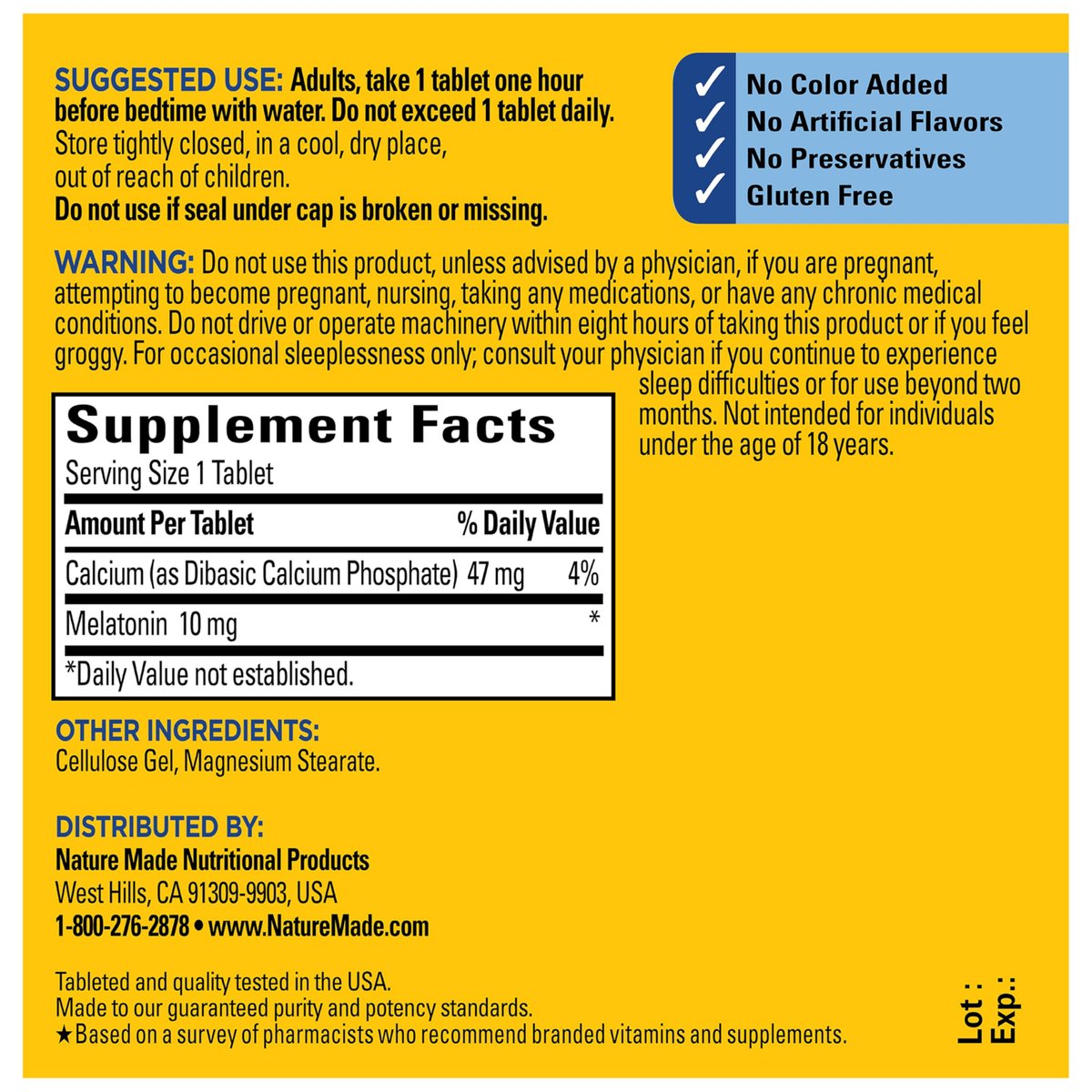 Nature Made Melatonin 10 mg Tabletten – Maximale Stärke, 100% drogenfreies Schlafmittel für Erwachsene, 70 Stück, 70-Tage-Vorrat