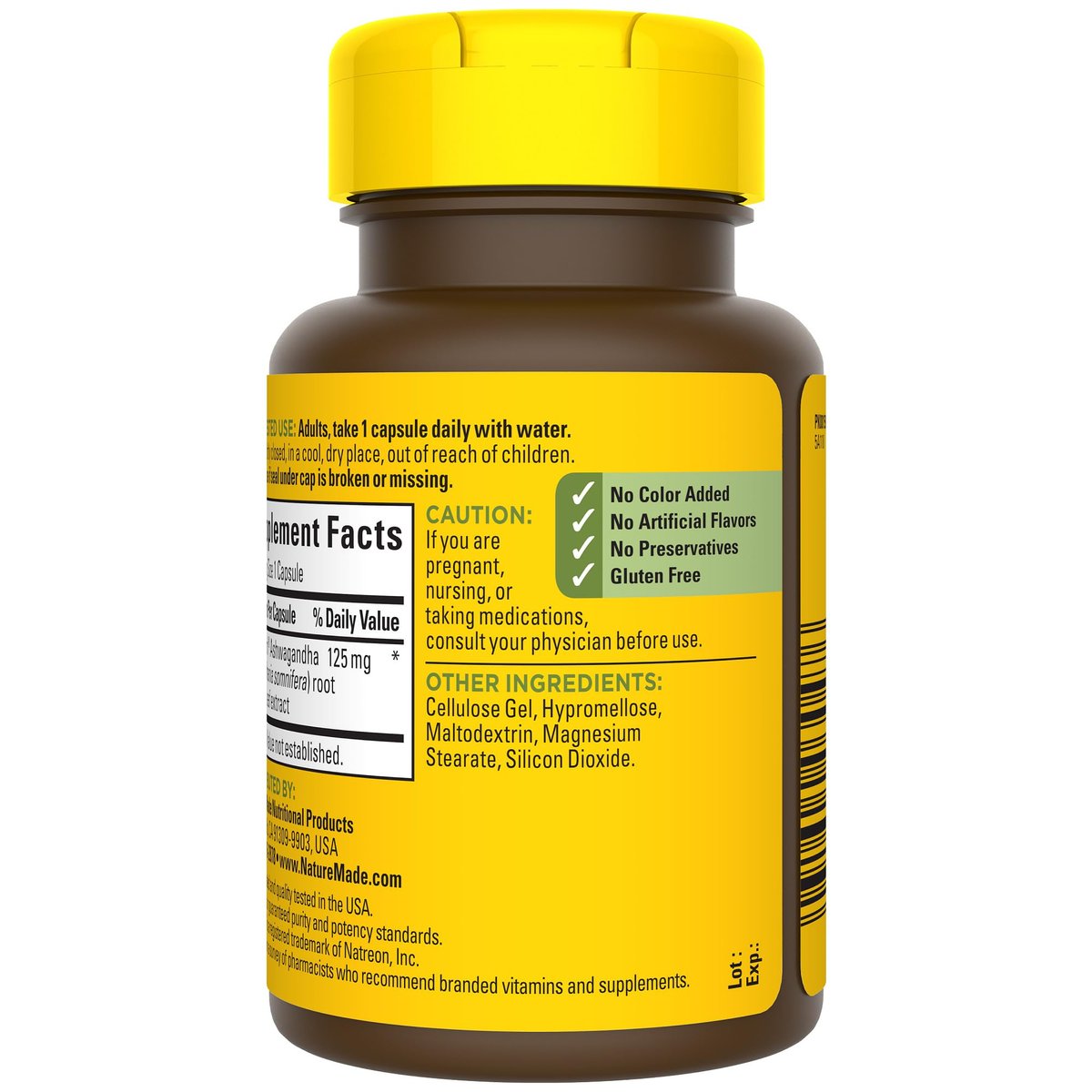 Nature Made Ashwagandha Kapseln 125 mg zur Stressunterstützung – 60 Kapseln, 60-Tage-Vorrat