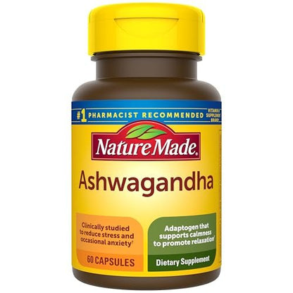Nature Made Ashwagandha Kapseln 125 mg zur Stressunterstützung – 60 Kapseln, 60-Tage-Vorrat