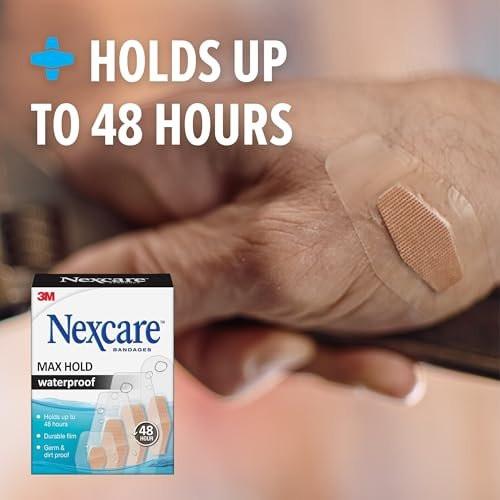 Nexcare Max Hold wasserfeste Pflaster – 48 Stunden Halt, flexible Pflaster für Finger, Knie und Fersen – 40 Stück transparente wasserfeste Pflaster