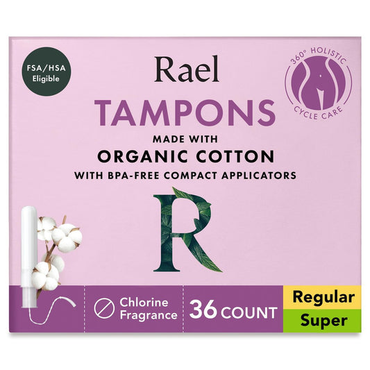 Rael Tampons mit Applikator, Multipack (Regular & Super), Bio-Baumwolle, BPA-frei, chlorfrei, Leak Locker Technologie, 36 Stück