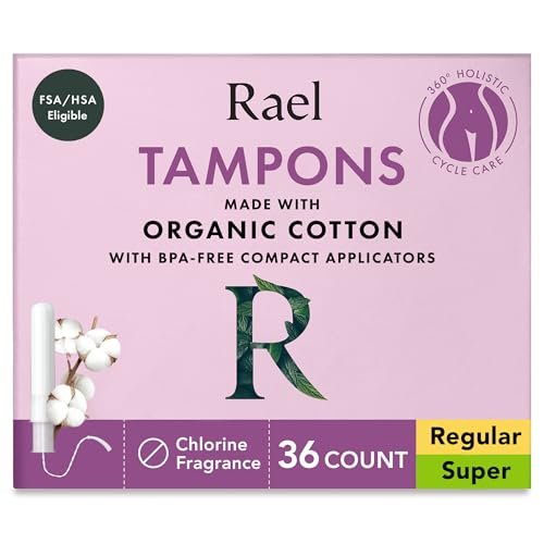Rael Tampons mit Applikator, Multipack (Regular & Super), Bio-Baumwolle, BPA-frei, chlorfrei, Leak Locker Technologie, 36 Stück