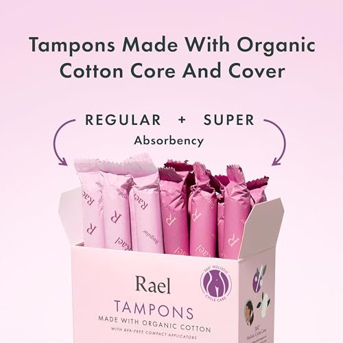 Rael Tampons mit Kompakt-Applikator – Biologische Baumwolle, mittlere Saugstärke, BPA-frei, chlorfrei, Leak Locker Technologie (36 Stück, Regular)