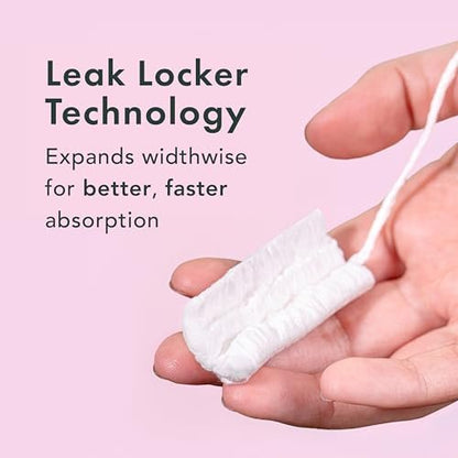 Rael Tampons mit Kompakt-Applikator – Biologische Baumwolle, mittlere Saugstärke, BPA-frei, chlorfrei, Leak Locker Technologie (36 Stück, Regular)