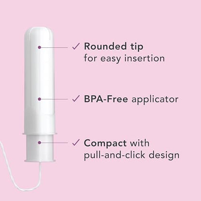 Rael Tampons mit Kompakt-Applikator – Biologische Baumwolle, mittlere Saugstärke, BPA-frei, chlorfrei, Leak Locker Technologie (36 Stück, Regular)