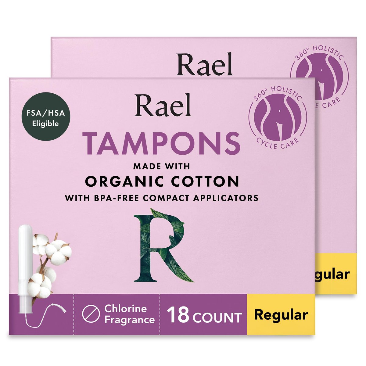Rael Tampons mit Kompakt-Applikator – Biologische Baumwolle, mittlere Saugstärke, BPA-frei, chlorfrei, Leak Locker Technologie (36 Stück, Regular)