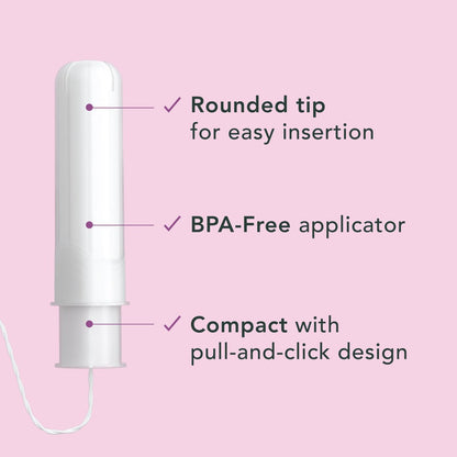 Rael Tampons mit Kompakt-Applikator – Biologische Baumwolle, mittlere Saugstärke, BPA-frei, chlorfrei, Leak Locker Technologie (36 Stück, Regular)