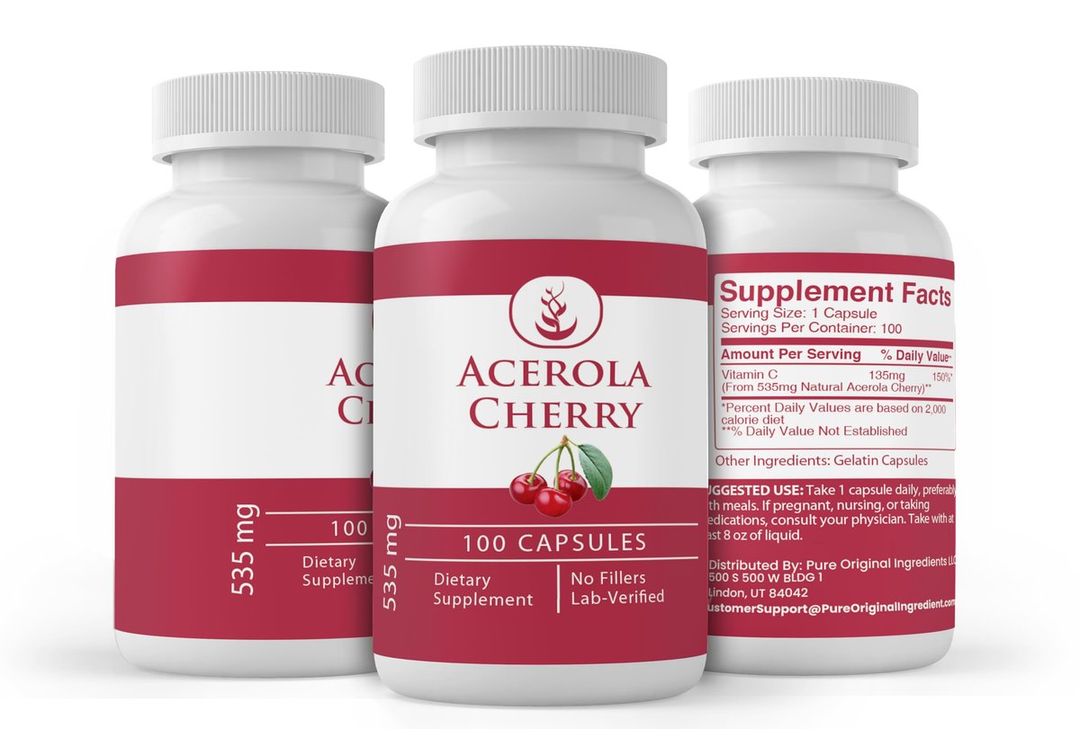 Pure Original Ingredients Acerola-Kirsche, 100 Kapseln – Immer rein, ohne Zusätze oder Füllstoffe
