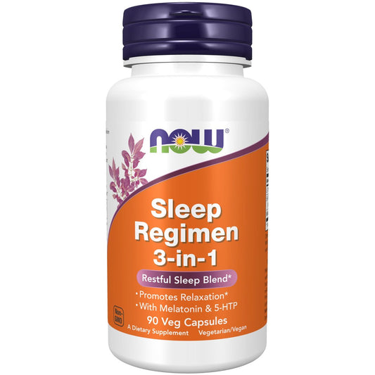 NOW Foods Schlafkur 3-in-1 mit Melatonin, 5-HTP und L-Theanin – 90 vegane Kapseln