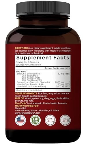 NatureBell Zink Quercetin mit Vitamin C & D3, 240 Kapseln | Quercetin 1000mg + Zink 50mg + Vitamin C 250mg + Vitamin D3 5000 IE | 4-in-1 Fortschrittliche Immun- & Lungenunterstützung | ZincVanta Formel