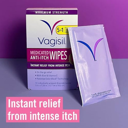 Vagisil Anti-Juckreiz Medizinische Intimtücher für Frauen, Maximale Stärke, Gynäkologisch getestet, 12 Tücher (3er-Pack)