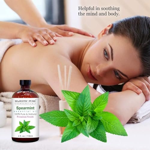 Majestic Pure Spearmint Bio-Öl – 100 % reines und natürliches ätherisches Öl mit Glaspipette, 118 ml, ideal für Diffuser, Aromatherapie, Seifen- und Kerzenherstellung