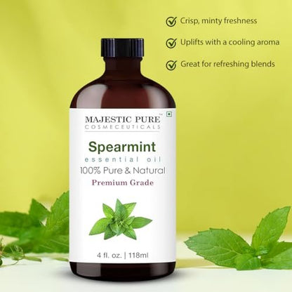 Majestic Pure Spearmint Bio-Öl – 100 % reines und natürliches ätherisches Öl mit Glaspipette, 118 ml, ideal für Diffuser, Aromatherapie, Seifen- und Kerzenherstellung