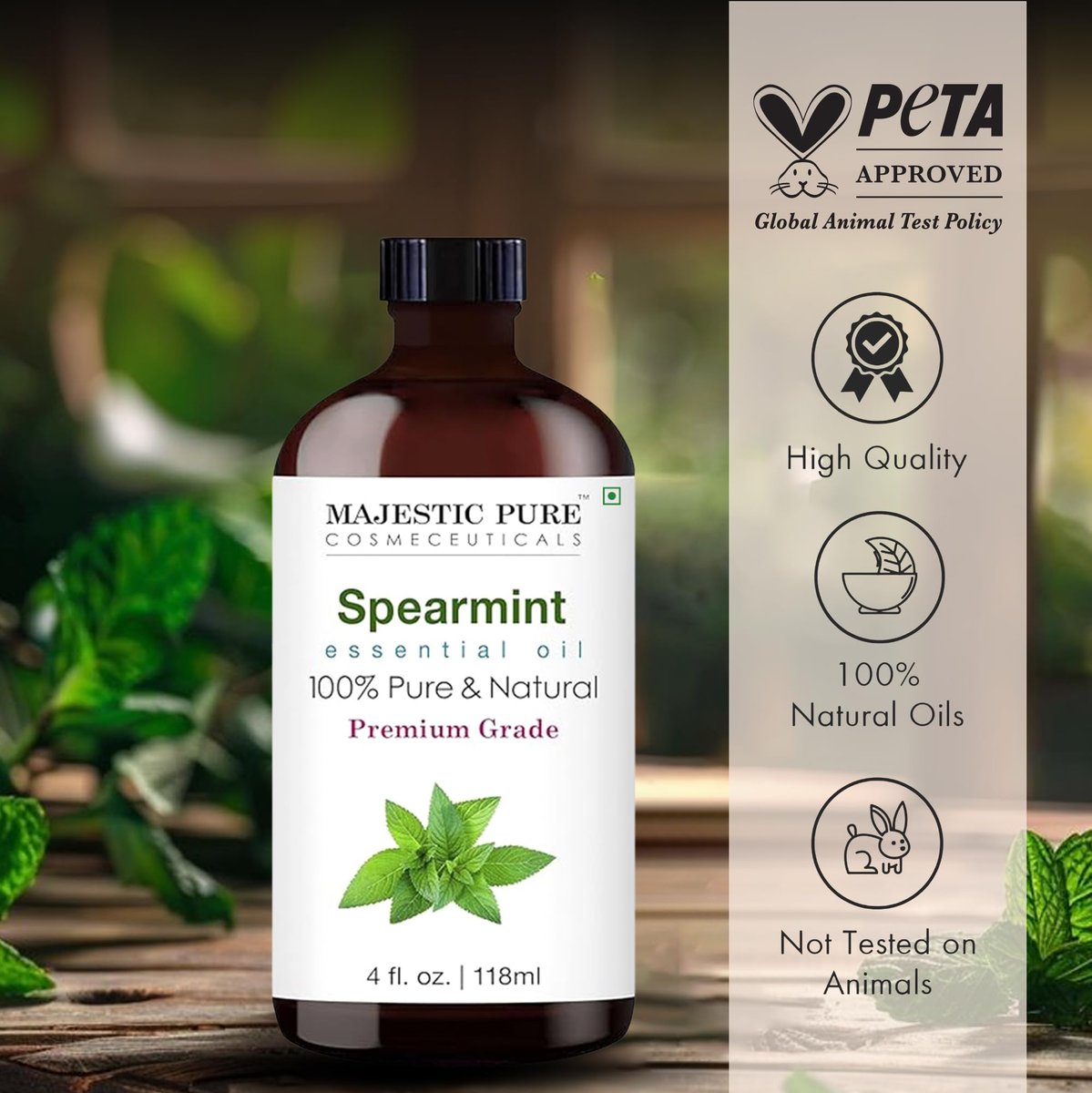 Majestic Pure Spearmint Bio-Öl – 100 % reines und natürliches ätherisches Öl mit Glaspipette, 118 ml, ideal für Diffuser, Aromatherapie, Seifen- und Kerzenherstellung