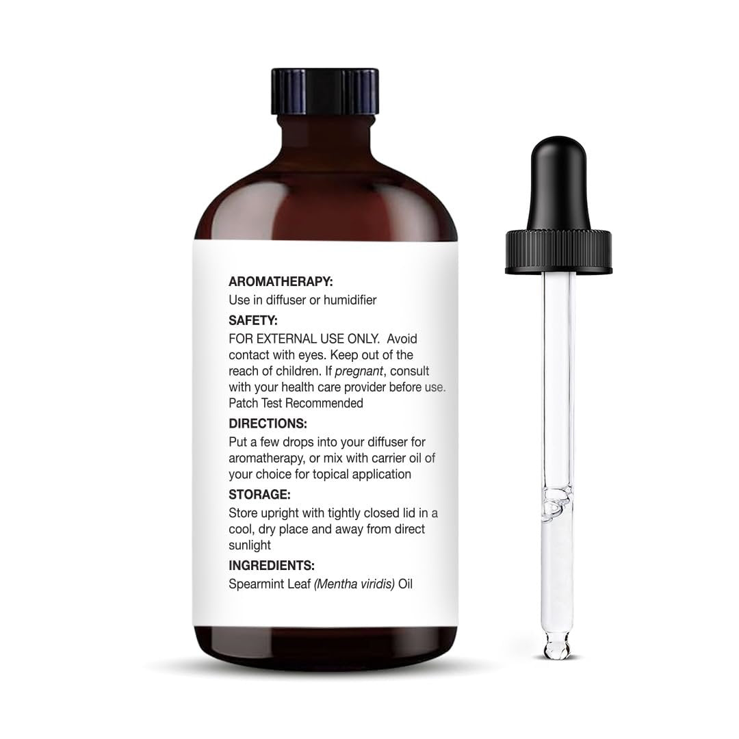 Majestic Pure Spearmint Bio-Öl – 100 % reines und natürliches ätherisches Öl mit Glaspipette, 118 ml, ideal für Diffuser, Aromatherapie, Seifen- und Kerzenherstellung