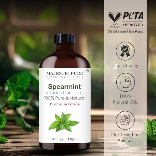 Majestic Pure Spearmint Bio-Öl – 100 % reines und natürliches ätherisches Öl mit Glaspipette, 118 ml, ideal für Diffuser, Aromatherapie, Seifen- und Kerzenherstellung