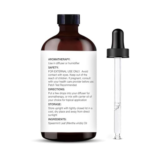 Majestic Pure Spearmint Bio-Öl – 100 % reines und natürliches ätherisches Öl mit Glaspipette, 118 ml, ideal für Diffuser, Aromatherapie, Seifen- und Kerzenherstellung